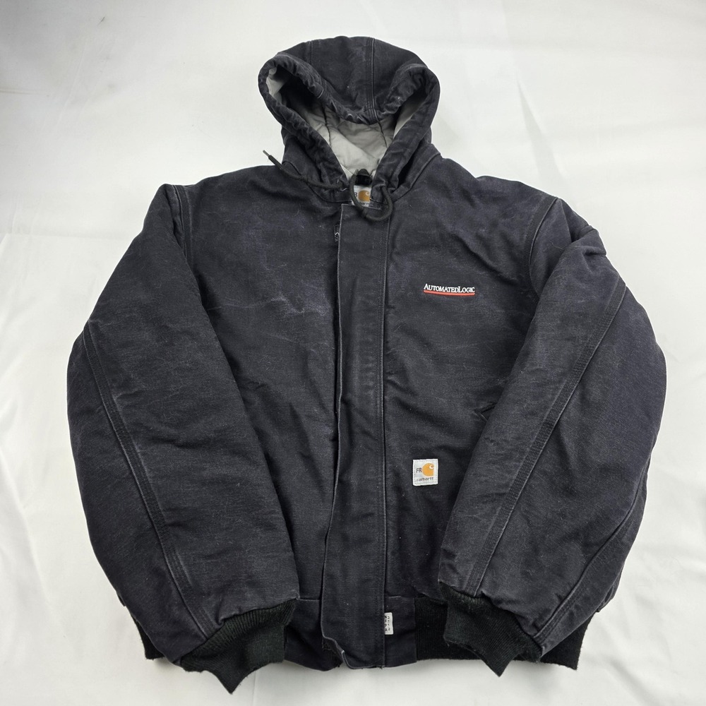 Carhartt FR Automated Logic Jacket Mens Large Blue Hooded Canvas Workwear